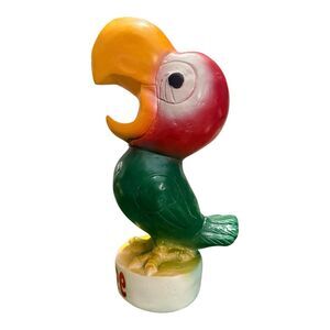 Vintage Pepe Parrot Coin Bank Chalkware Plaster 10” Retro Carnival Tiki Decor